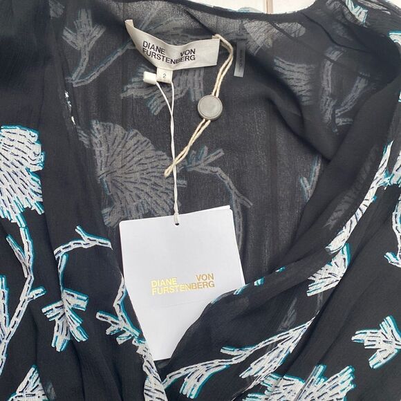 NWT Diane von Furstenberg Silk Black Floral Dress - Picture 9 of 15